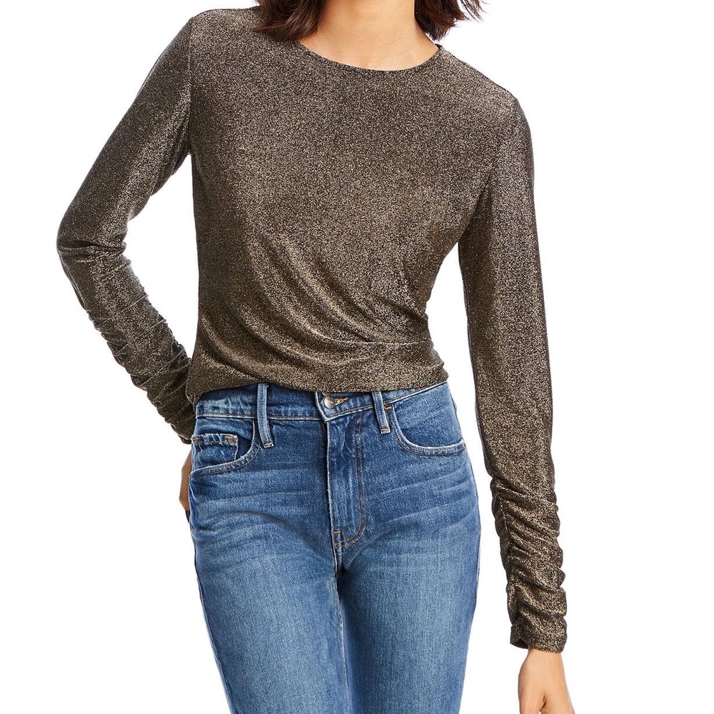LINI Gold Metallic Black Long Sleeve Top